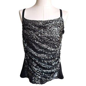 Lane Bryant NWT Black & Silver Sequined Sleeveless Top Draping  Size 14 JJ3867